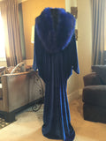 Custom made-Royal Blue-Velvet Cocoon Robe-faux fur collar-Old Hollywood-Gatsby-1920s Downton style-Burlesque-Gift-Bridal-wedding-luxury robe