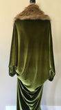 Olive Green Velvet,1920's-Old Hollywood,Downton style robe,velvet cocoon robe coat,custom handmade robe,faux fur collar,gift,Gatsby Party