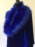 Custom made-Royal Blue-Velvet Cocoon Robe-faux fur collar-Old Hollywood-Gatsby-1920s Downton style-Burlesque-Gift-Bridal-wedding-luxury robe