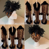 Leopard Print Velvet Cocoon Robe:Handmade, Faux Fur Trim, Old Hollywood Style