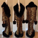 Leopard Print Velvet Cocoon Robe:Handmade, Faux Fur Trim, Old Hollywood Style