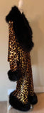 Leopard Print Velvet Cocoon Robe:Handmade, Faux Fur Trim, Old Hollywood Style