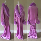 Lilac Velvet cocoon robe-Old Hollywood-1920s-Gatsby party-Downton-faux fur trim-bridal robe-gift for her