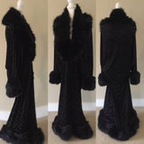 Black Burnout Velvet Art Deco Robe-velvet robe faux fur collar-old Hollywood robe -1920s style-Boudoir robe -Burlesque robe-Gift-Bridal robe