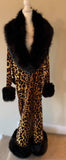Leopard Print Velvet Cocoon Robe:Handmade, Faux Fur Trim, Old Hollywood Style