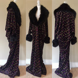 Handmade, black glitter velvet cocoon robe, faux fur collar and cuffs. Old Hollywood style glamour.