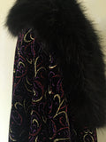 Handmade, black glitter velvet cocoon robe, faux fur collar and cuffs. Old Hollywood style glamour.