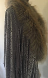Grey devore velvet cocoon robe-faux fur trim-Old Hollywood-glamour-robe-gift for her-luxury robe-Downton-Gatsby-1920s