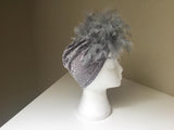 Grey devore velvet cocoon robe-faux fur trim-Old Hollywood-glamour-robe-gift for her-luxury robe-Downton-Gatsby-1920s