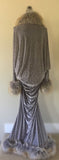 Grey devore velvet cocoon robe-faux fur trim-Old Hollywood-glamour-robe-gift for her-luxury robe-Downton-Gatsby-1920s
