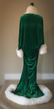 Emerald Green Velvet Christmas Robe-1920’s-Old Hollywood robe-Downton-Gatsby-Christmas gift -full length velvet robe with faux fur trim
