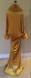 Gold Velvet robe,faux fur trim,old Hollywood,1920s cocoon style,handmade in USA,gold velvet,Burlesque,Gift,Bridal,evening wear