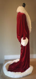 Red Velvet 1920’s-Old Hollywood style-rich red velvet-Full length robe with extended train-faux fur collar, cuffs and hem.
