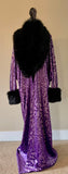 1920s style-Old Hollywood glam-purple embossed-Velvet robe-faux fur trim-Downton-Gatsby-Burlesque-Gift-Mothers day