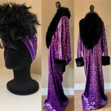 1920s style-Old Hollywood glam-purple embossed-Velvet robe-faux fur trim-Downton-Gatsby-Burlesque-Gift-Mothers day