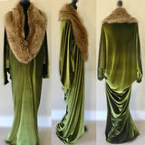 Olive Green Velvet,1920's-Old Hollywood,Downton style robe,velvet cocoon robe coat,custom handmade robe,faux fur collar,gift,Gatsby Party