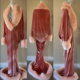 Blush Velvet Robe -1920’s-Old Hollywood style-handmade robe- blush velvet-Full length robe -faux fur collar, cuffs and hem.