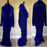 Custom made-Royal Blue-Velvet Cocoon Robe-faux fur collar-Old Hollywood-Gatsby-1920s Downton style-Burlesque-Gift-Bridal-wedding-luxury robe