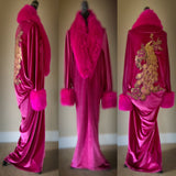 Old Hollywood glamour-Fuschia velvet cocoon robe-Wedding-burlesque-gift for her.