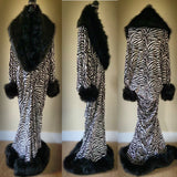 Zebra Print Velvet Robe: Old Hollywood Glamour Faux Fur Trim