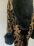 Old Hollywood style -Velvet robe-faux fur collar, 1920s glamour-Beautiful black velvet - gold sequin-velvet-Wedding-Burlesque-Luxury.