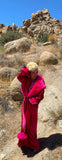 Vibrant Fuchsia velvet-Glamour Robe-Old Hollywood glamour-velvet robe-faux fur collar and cuffs and pompom