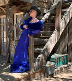 Royal Blue 1920’s style robe-Sheer cocoon robe-faux fur collar,cuffs and hem trim-old Hollywood-glamour