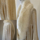 Embossed Velvet Robe & Turban Set: 1920s Old Hollywood Style, Faux Fur Trim