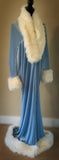 Handmade Baby Blue Velvet Robe: Old Hollywood Glamour Faux Fur Trim