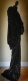 Luxury Black Sequin Velvet-Handmade cocoon robe with glossy black faux fur collar and cuffs,1920s retro style Glamour-Wedding-Burlesque
