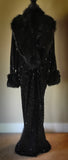 Luxury Black Sequin Velvet-Handmade cocoon robe with glossy black faux fur collar and cuffs,1920s retro style Glamour-Wedding-Burlesque