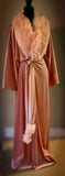 Kimono style velvet robe-old Hollywood glamour robe- blush velvet-faux fur collar-wide flutter sleeves