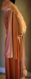 Kimono style velvet robe-old Hollywood glamour robe- blush velvet-faux fur collar-wide flutter sleeves