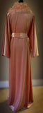 Kimono style velvet robe-old Hollywood glamour robe- blush velvet-faux fur collar-wide flutter sleeves