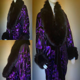 Old Hollywood Velvet robe-Gatsby 1920s glamour robe- handmade black velvet-purple sequin-Drag-Burlesque-gift-festival wear