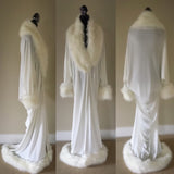 White Velvet robe-faux artic fox fur trim-old Hollywood,1920s style-Handmade luxury robe-Boudoir,Burlesque,Gift,Mothers day