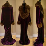 Plum Velvet robe-faux fur collar-old Hollywood-1920s style. Handmade cocoon robe-Boudoir-Burlesque-Gift-Mothers day