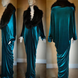 Peacock teal blue-Velvet robe-Handmade-Old Hollywood-1920s glamour-Wedding-Burlesque-Gift