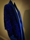 Royal blue Velvet-sequin cocoon robe with dramatic  velvet collar and cuffs,1920s retro style-Old Hollywood Glamour-Wedding-Burlesque