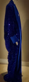 Royal blue Velvet-sequin cocoon robe with dramatic  velvet collar and cuffs,1920s retro style-Old Hollywood Glamour-Wedding-Burlesque