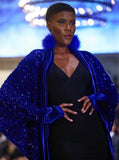 Royal blue Velvet-sequin cocoon robe with dramatic  velvet collar and cuffs,1920s retro style-Old Hollywood Glamour-Wedding-Burlesque