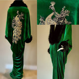 Handmade Emerald Green Velvet robe,faux fur collar, old Hollywood robe,glamour robe,1920s,Luxury,Gift for her,Boudoir,Wedding,Burlesque.