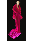 Glamorous 1920’s-Old Hollywood style- Fuschia velvet robe . Handmade Full length robe with faux fur trim-Wedding-burlesque-gift for her.