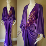 Dusty purple Velvet Gown-Art Deco-Old Hollywood-Angel wing sleeves-Gatsby-1930s gown