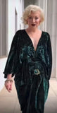 Crushed Velvet Gown-Art Deco-1930’s style-Old Hollywood-Angel wing sleeves- sash belt