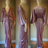 Crushed Velvet Gown-Art Deco-Old Hollywood-Angel wing sleeves-sash belt