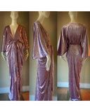Crushed Velvet Gown-Art Deco-Old Hollywood-Angel wing sleeves-sash belt