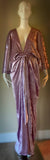 Crushed Velvet Gown-Art Deco-Old Hollywood-Angel wing sleeves-sash belt