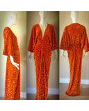 Orange Sequin Velvet Gown,handmade in USA,Old Hollywood glamor,full length red carpet evening gown-as seen on Garcelle-RHOBH