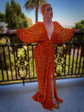 Orange Sequin Velvet Gown,handmade in USA,Old Hollywood glamor,full length red carpet evening gown-as seen on Garcelle-RHOBH